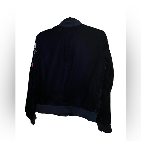 A.N.A Black and Pink Floral Embroidered Velvet Track Suit Bomber Jacket  Size M - Picture 3 of 6